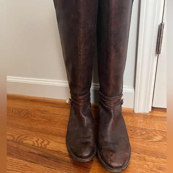 Frye Shirley Riding Plate Boot 11 Dark Brown Stone Wash - Picture 2 of 5